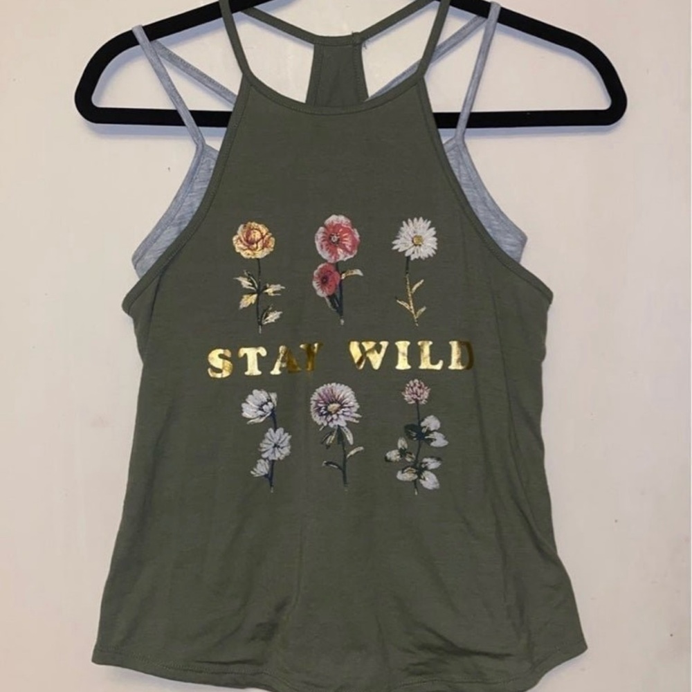 Stay Wild Olive Green Tank Top